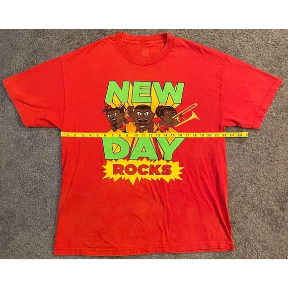 WWE Authentic New Day Rocks Kofi Kingston Big E Xavier Woods Red T-Shirt XL - Picture 3 of 4